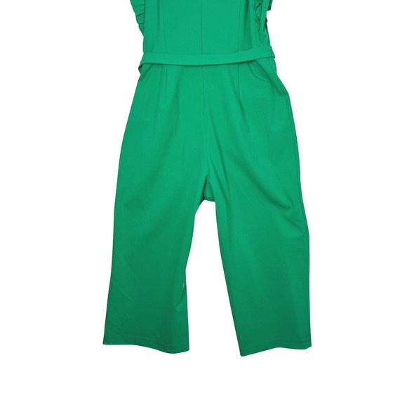 Tommy Hilfiger Green Jumpsuit Women's Ruffle Sleeve V Neck Belted Size 12 - Picture 10 of 16
